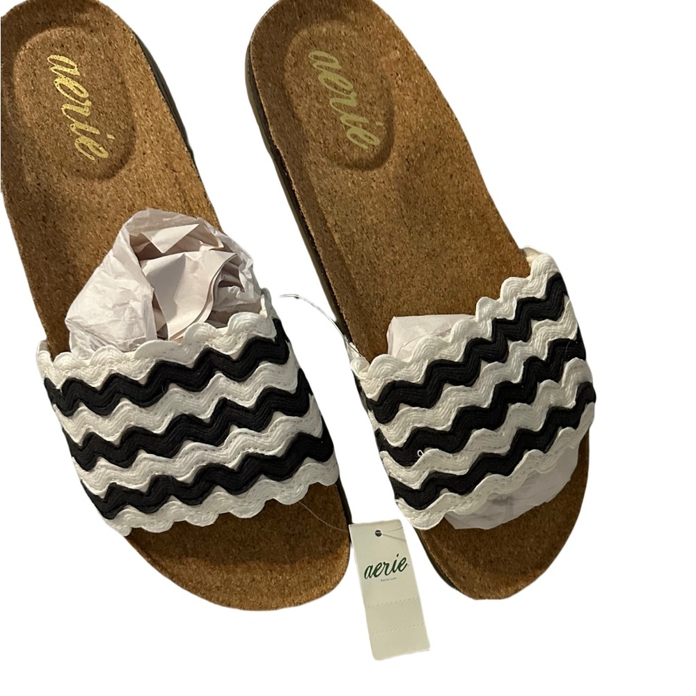 Aerie Black and White Slide Sandals